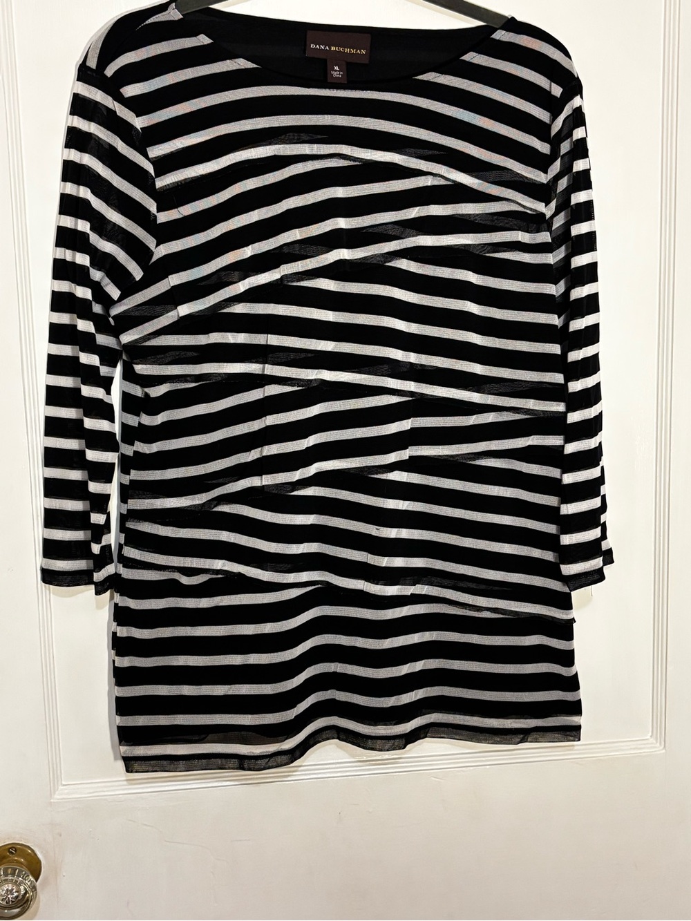 Dana Buchman Black and White Striped Long Sleeve Dress